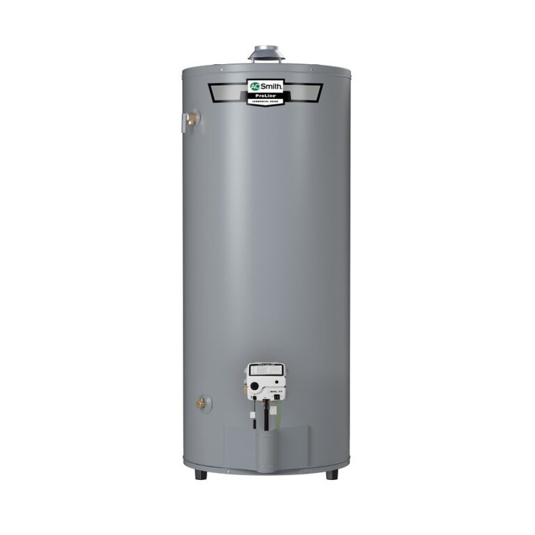 A.O. Smith ProLine high-recovery atmospheric-vent gas storage water heater, shared manufacturer-series photograph for FCG-75 and FCG-100 natural gas and propane models
