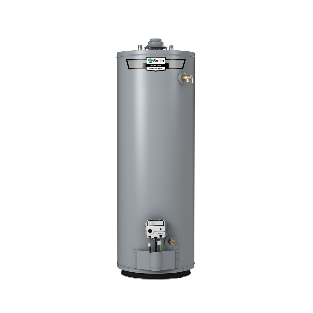 A.O. Smith ProLine tall natural-gas atmospheric-vent storage water heater, manufacturer series image used for GCR-30R 400, GCR-40 410 and GCR-50 400