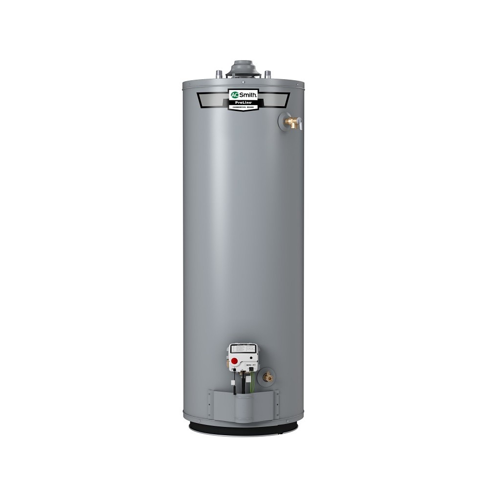 A.O. Smith ProLine tall atmospheric-vent propane (LP) water heater, manufacturer-series image for GCR-30R 401, GCR-40 411 and GCR-50 401
