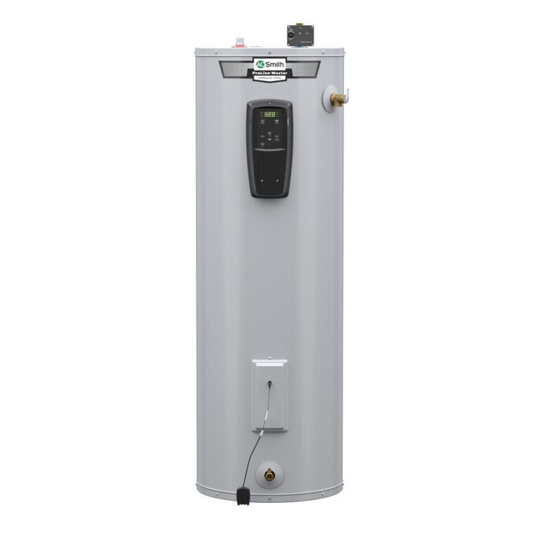 A. O. Smith ProLine Master tall smart electric water heater with electronic controls, leak sensor and automatic shut-off valve
