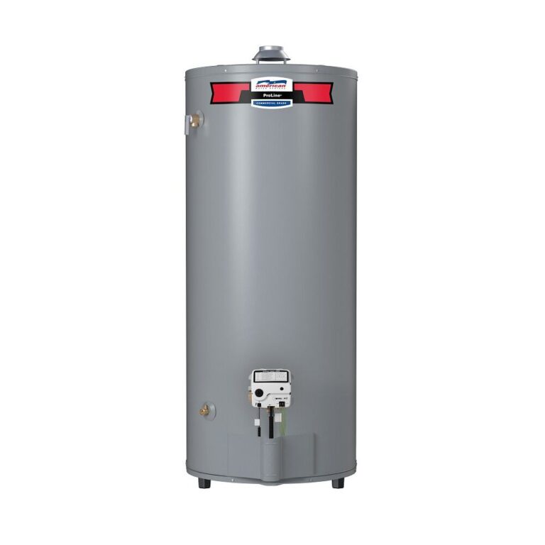 American ProLine high-capacity atmospheric-vent gas water heater, representative manufacturer series image; connections vary by model