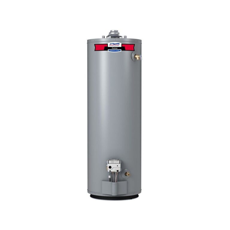 American ProLine tall atmospheric-vent gas water heater, representative manufacturer series image; supplied insulation blanket not shown