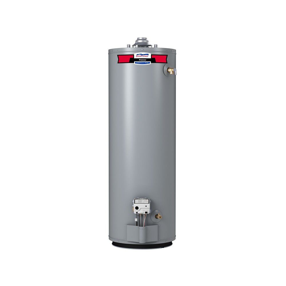 American ProLine tall atmospheric-vent gas water heater, representative manufacturer series image; supplied insulation blanket not shown