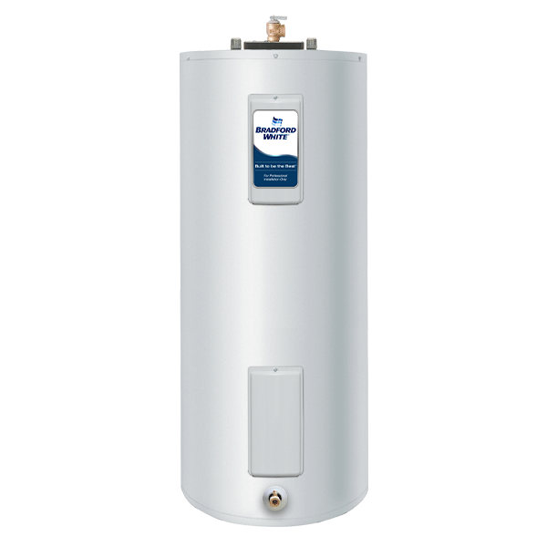 Official Bradford White large-volume light-service upright electric water heater family image; dimensions vary by capacity