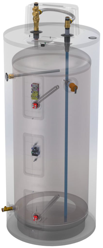 Manufacturer cutaway illustration of the HTP Everlast Elevate electric water heater
