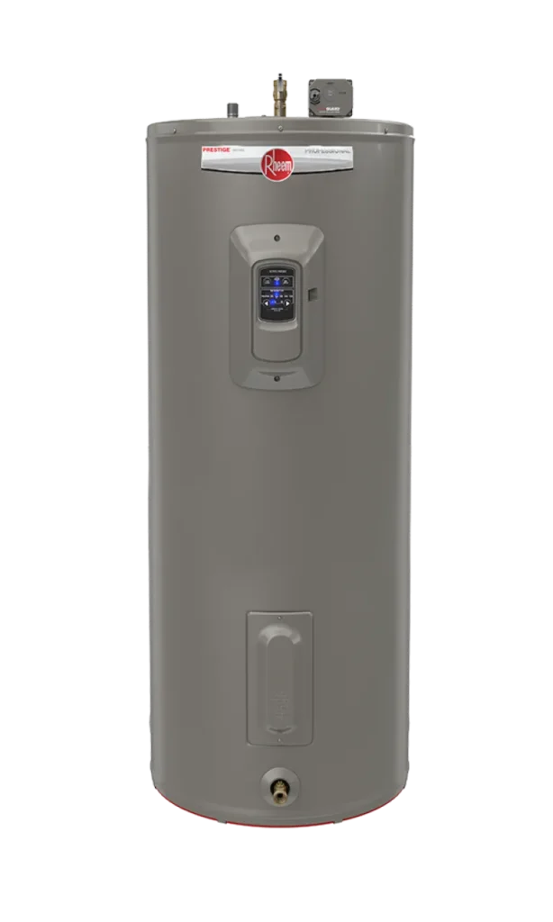 Rheem Professional Prestige smart electric water heater with EcoNet controls and LeakGuard automatic water shutoff; manufacturer series image
